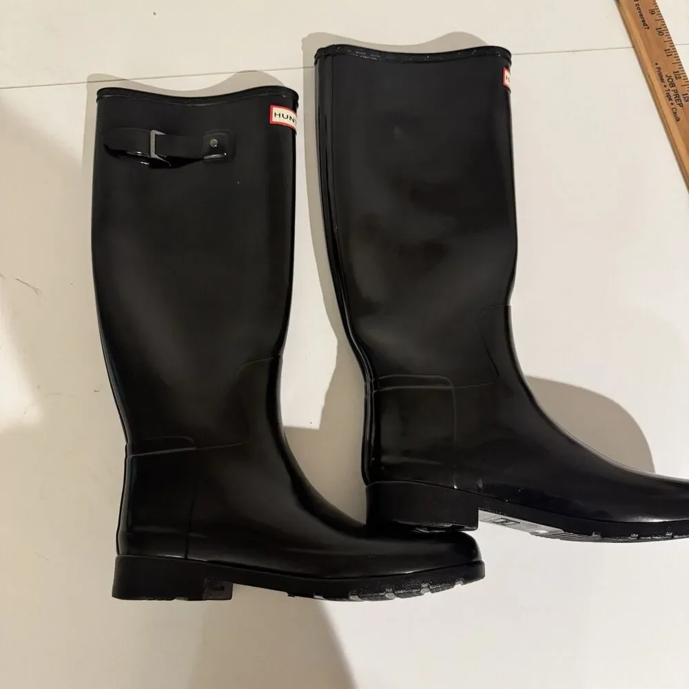 Hunter Original Tall Gloss Adjustable Women's Rain Boots - Black, 8/39